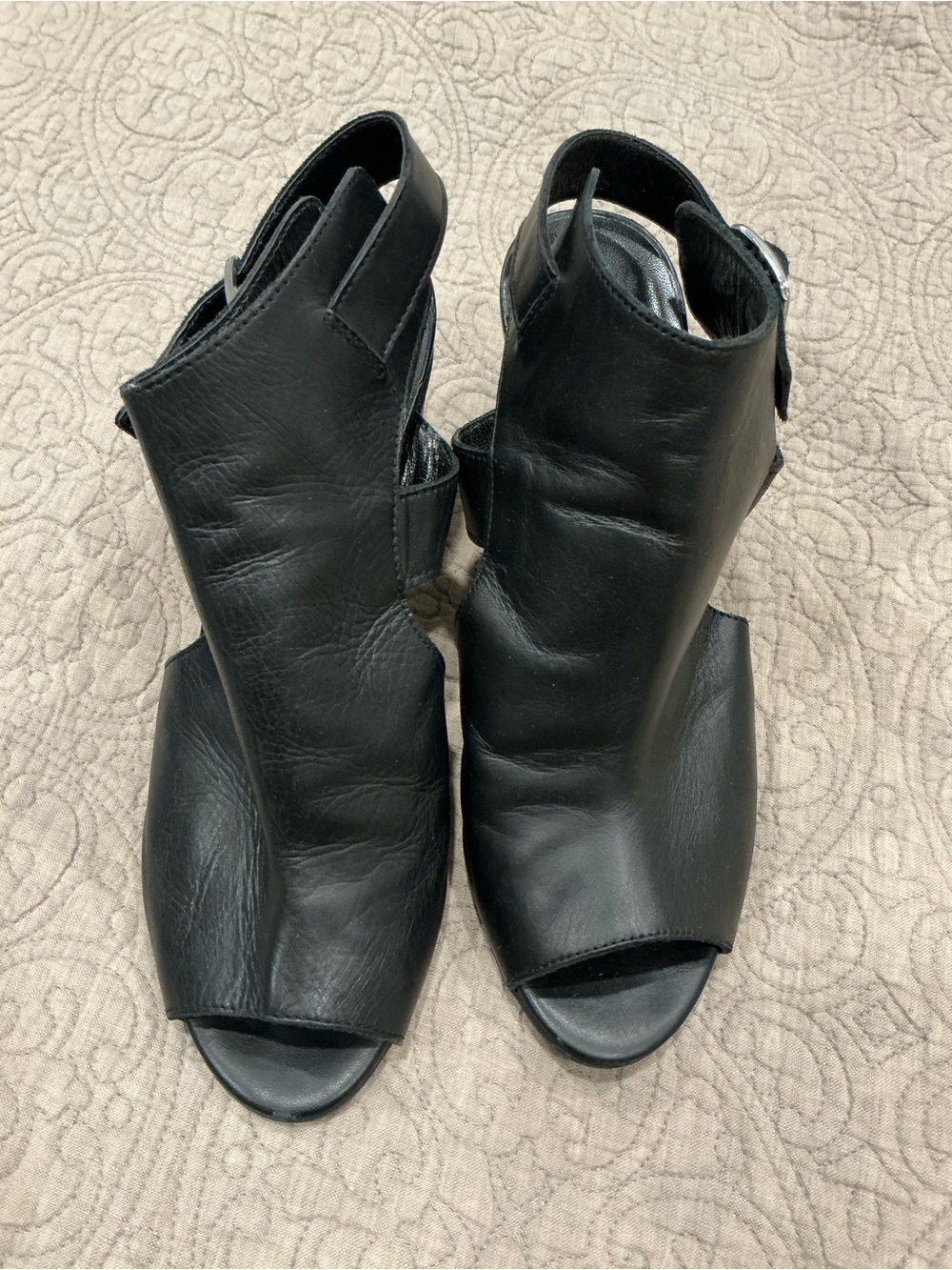 Women’s Black Open-Toe Leather Ankle Boots